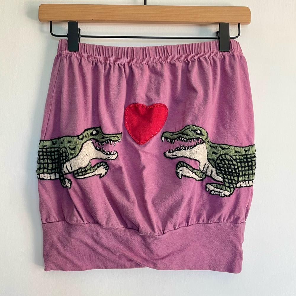 Voom by Joy Han Alligator Tube Top Vintage Croc Embroidered Purple Top Size S